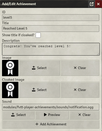 Foundry Achievements Button